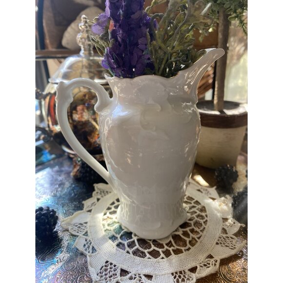 Vintage Porcelain Creamer Lavender Iris LOV Floral Early 1900s Shabby Chic - Picture 5 of 16